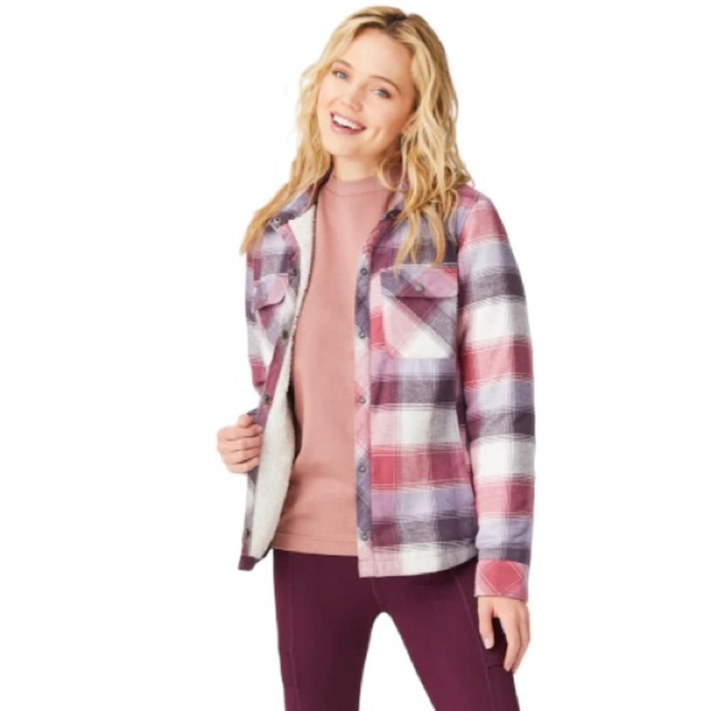 Pink/Purple/Off-White - Free Country Flannel Shirt Jacket (shaket) - Large